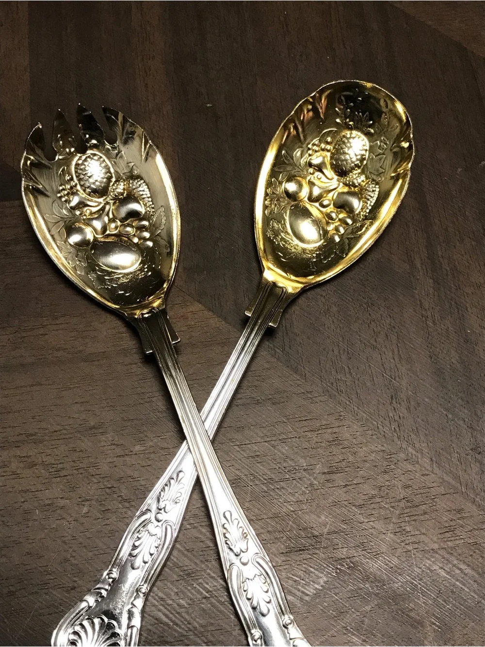 Sheffield England Two Tone Fruit Serving Spoon Set with Silver Handles